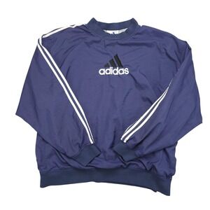Adidas Jacket Mens Large Blue 3-Stripes Nylon Pullover Windbreaker Athletic